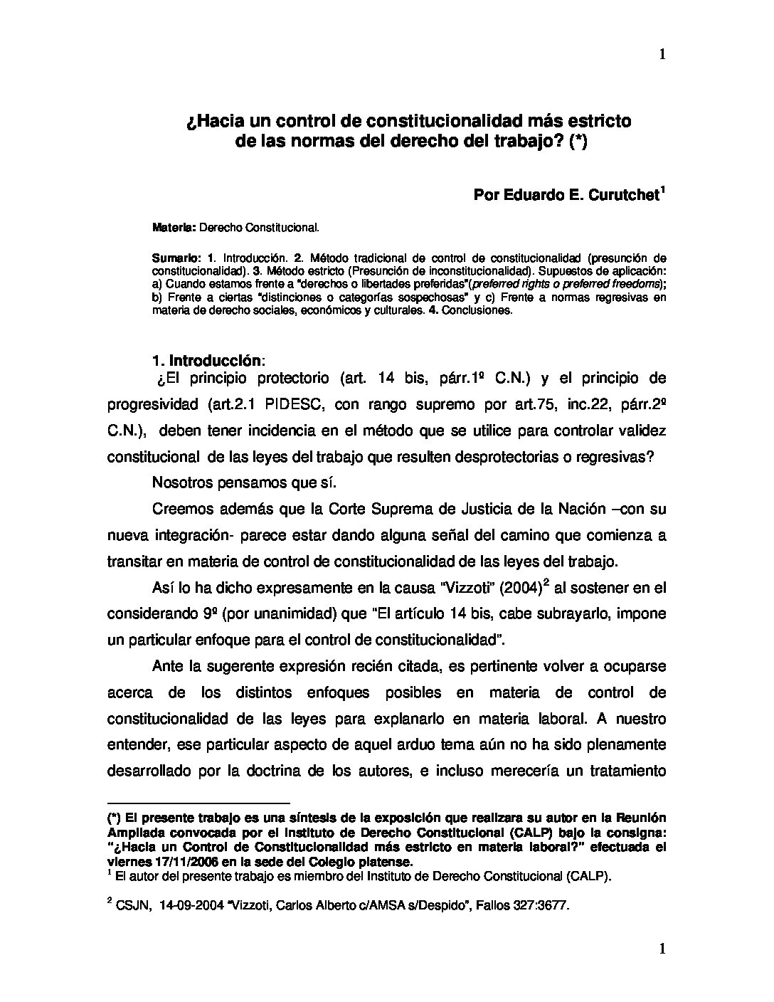 Hacia un control de constitucionalidad más estricto de las normas del derecho del trabajo