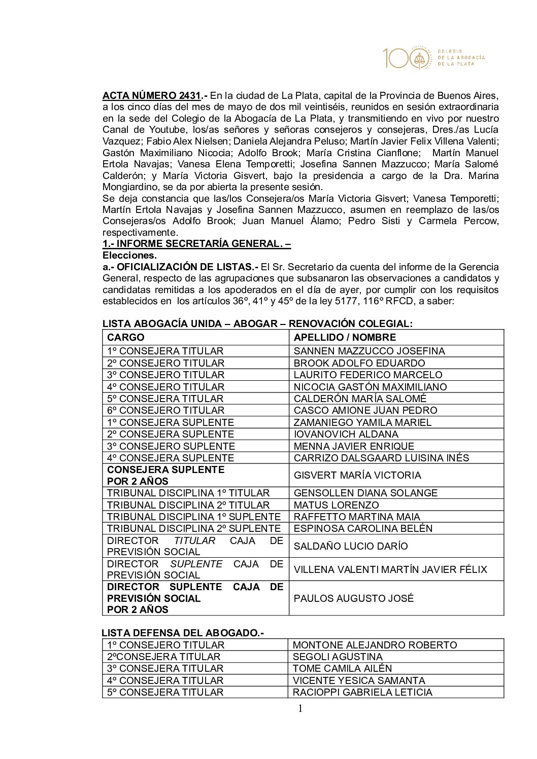 ACTA 2431CD EXTRAORDINARIO